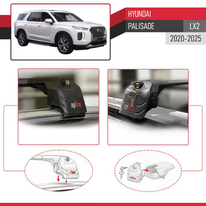 Compatible con Hyundai Palisade (LX2) 2020-2025 ACE-2 Barras de Techo Auto Portaequipajes Barras Transversales Negro Aluminio 2 Barras