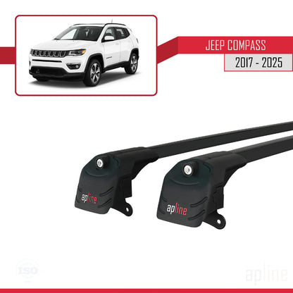 Compatible avec Jeep Compass 2017-2025 ACE-2 Barres de Toit Railing Porte-Bagages de Voiture Noir Aluminium 2 Barres