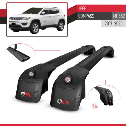 Compatible con Jeep Compass 2017-2025 ACE-2 Barras de Techo Auto Portaequipajes Barras Transversales Negro Aluminio 2 Barras