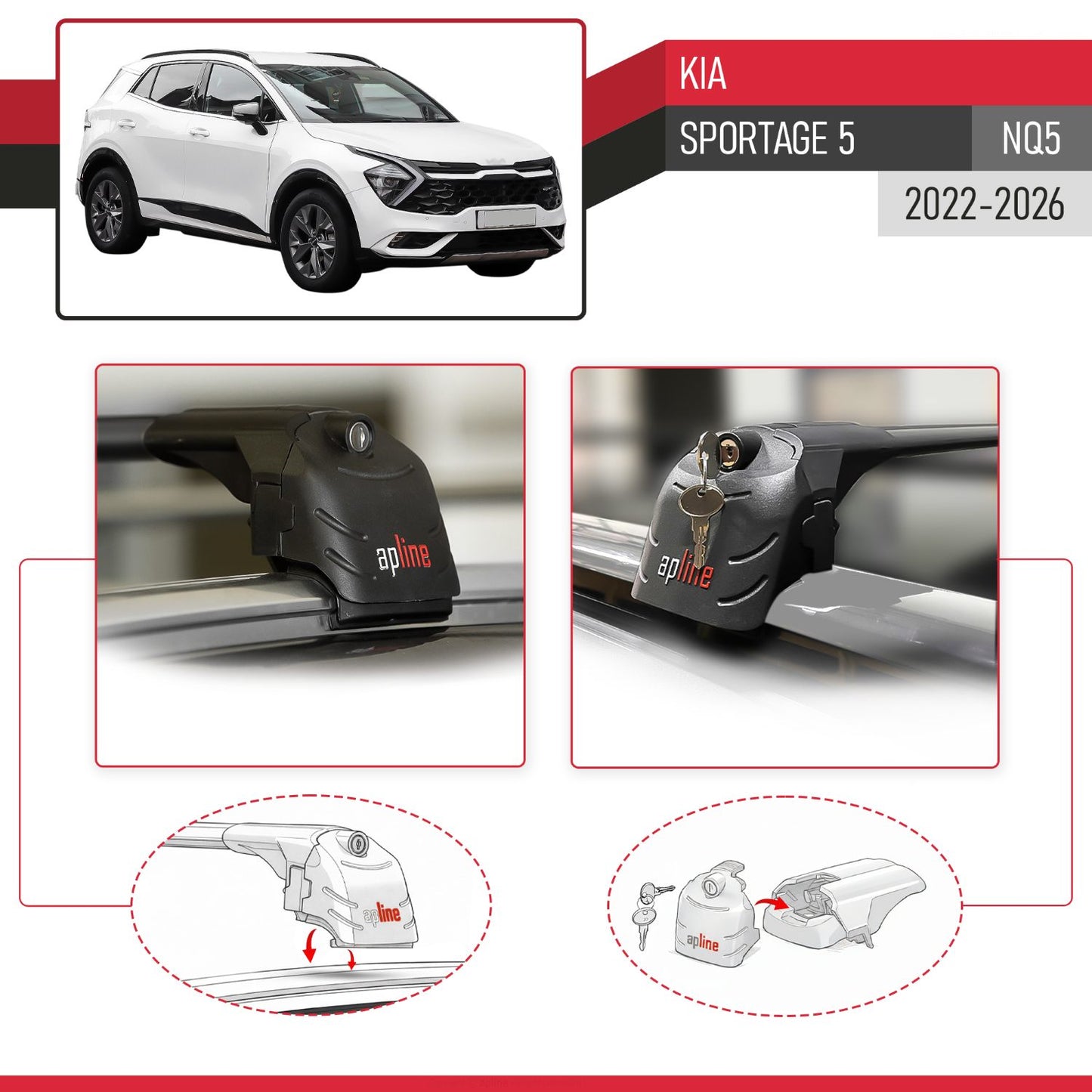 Compatible con Kia Sportage 5 (NQ5) 2022-2025 Non-Sunroof ACE-2 Barras de Techo Auto Portaequipajes Barras Transversales Negro Aluminio 2 Barras