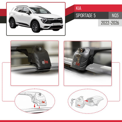 Compatible con Kia Sportage 5 (NQ5) 2022-2025 Non-Sunroof ACE-2 Barras de Techo Auto Portaequipajes Barras Transversales Negro Aluminio 2 Barras