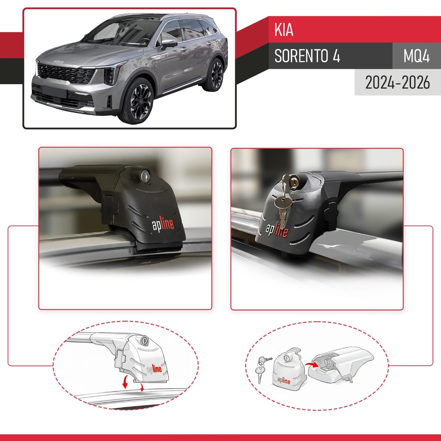 Compatible con Kia Sorento 4 (MQ4) 2021-2025 ACE-2 Barras de Techo Auto Portaequipajes Barras Transversales Negro Aluminio 2 Barras