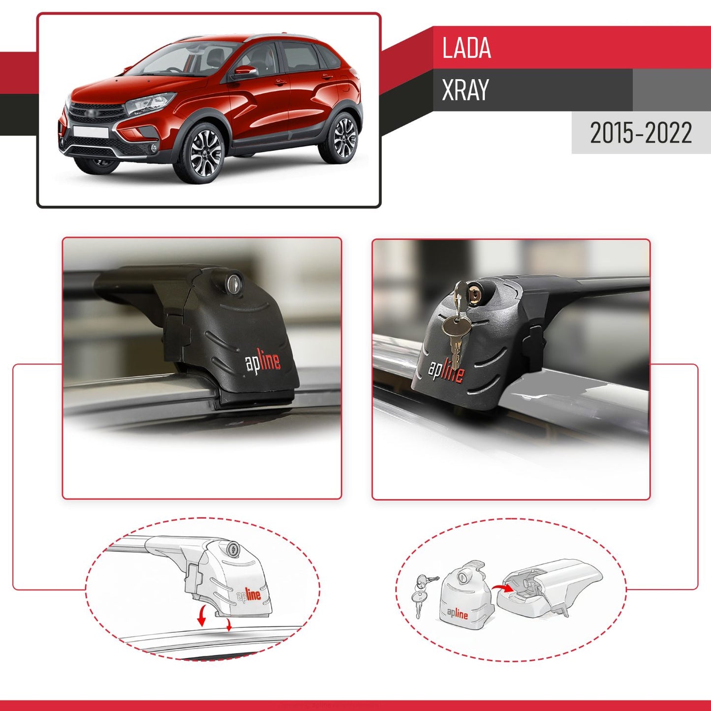Compatible con Lada Xray 2015-2022 ACE-2 Barras de Techo Auto Portaequipajes Barras Transversales Negro Aluminio 2 Barras