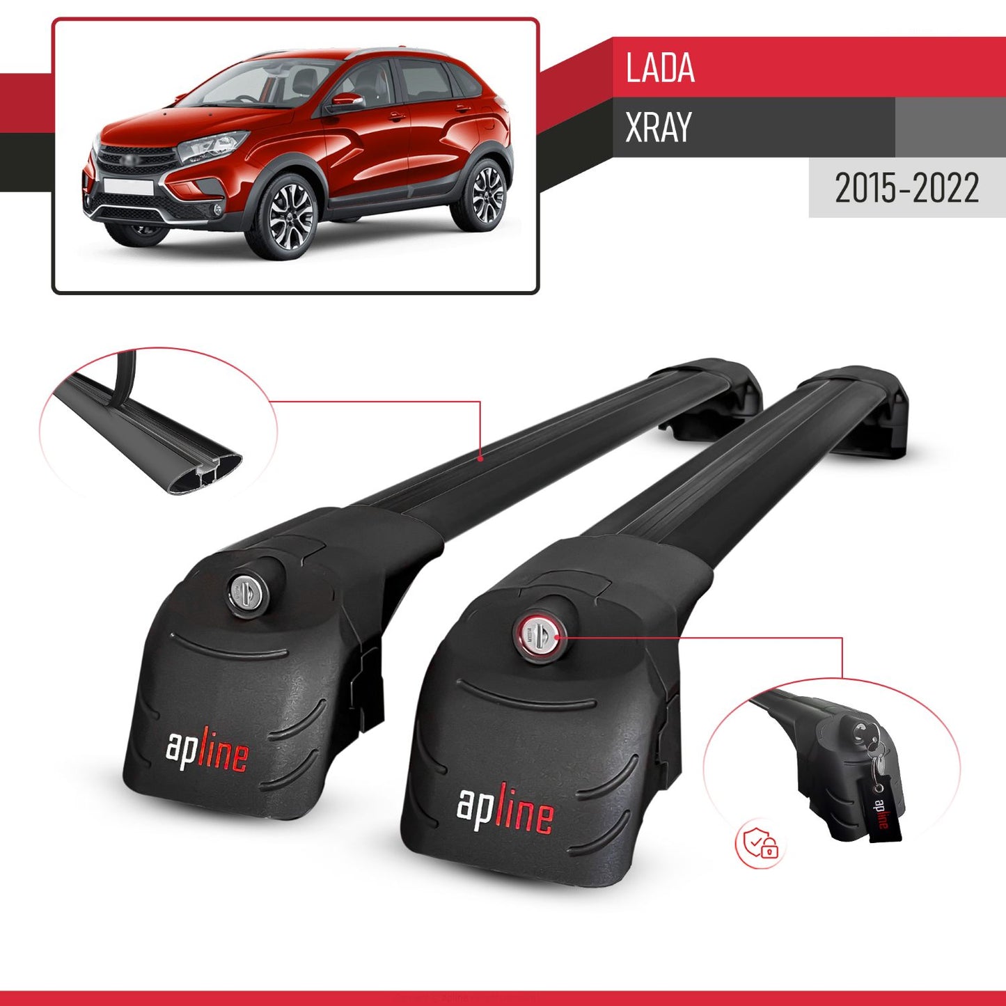 Compatible con Lada Xray 2015-2022 ACE-2 Barras de Techo Auto Portaequipajes Barras Transversales Negro Aluminio 2 Barras