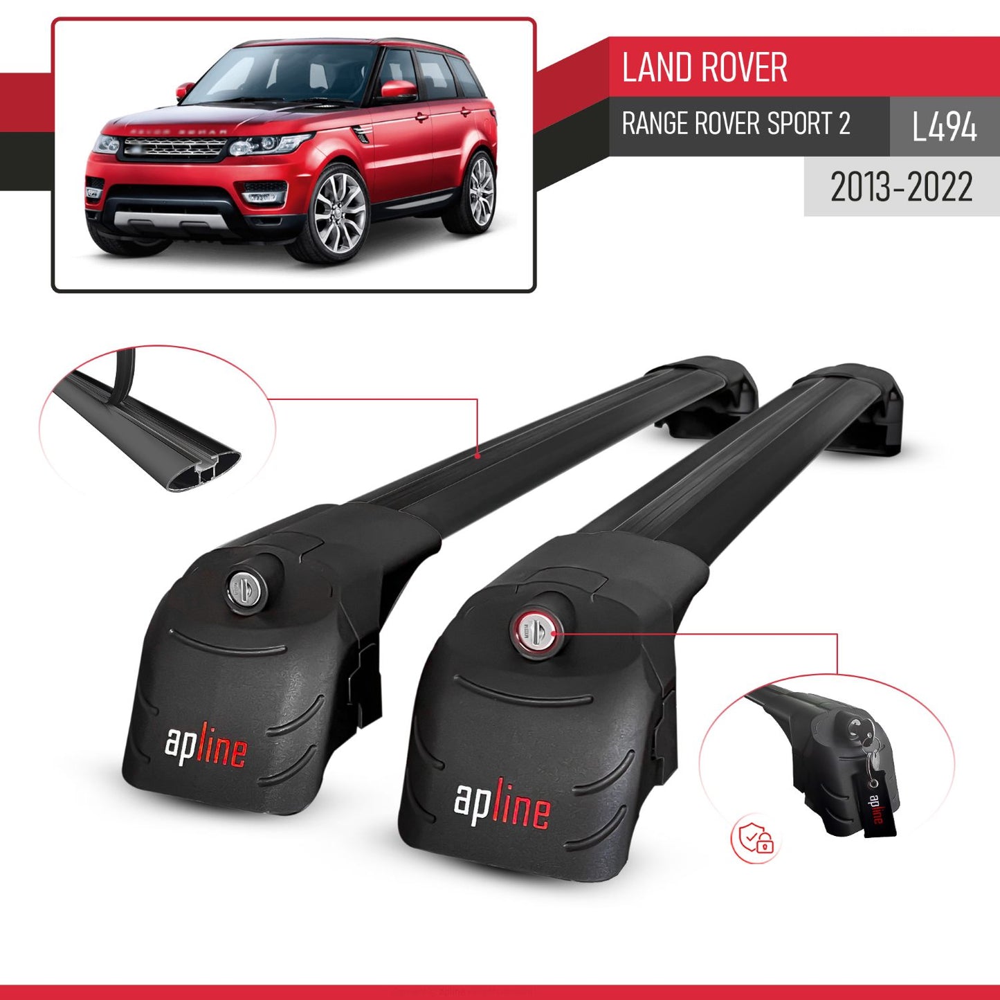 Compatible con Land Rover Range Rover Sport 2 (L494) 2014-2022 ACE-2 Barras de Techo Auto Portaequipajes Barras Transversales Negro Aluminio 2 Barras