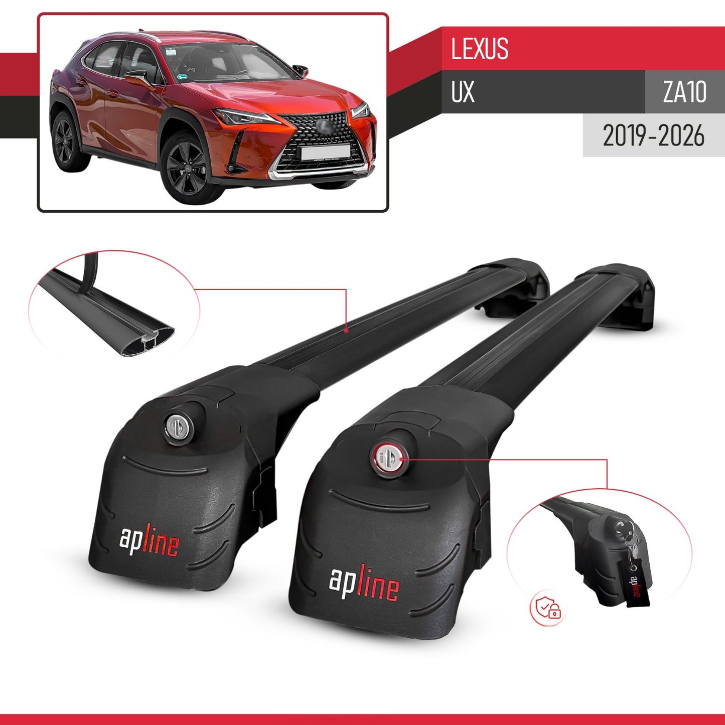 Compatible con Lexus UX (ZA10) 2019-2025 ACE-2 Barras de Techo Auto Portaequipajes Barras Transversales Negro Aluminio 2 Barras
