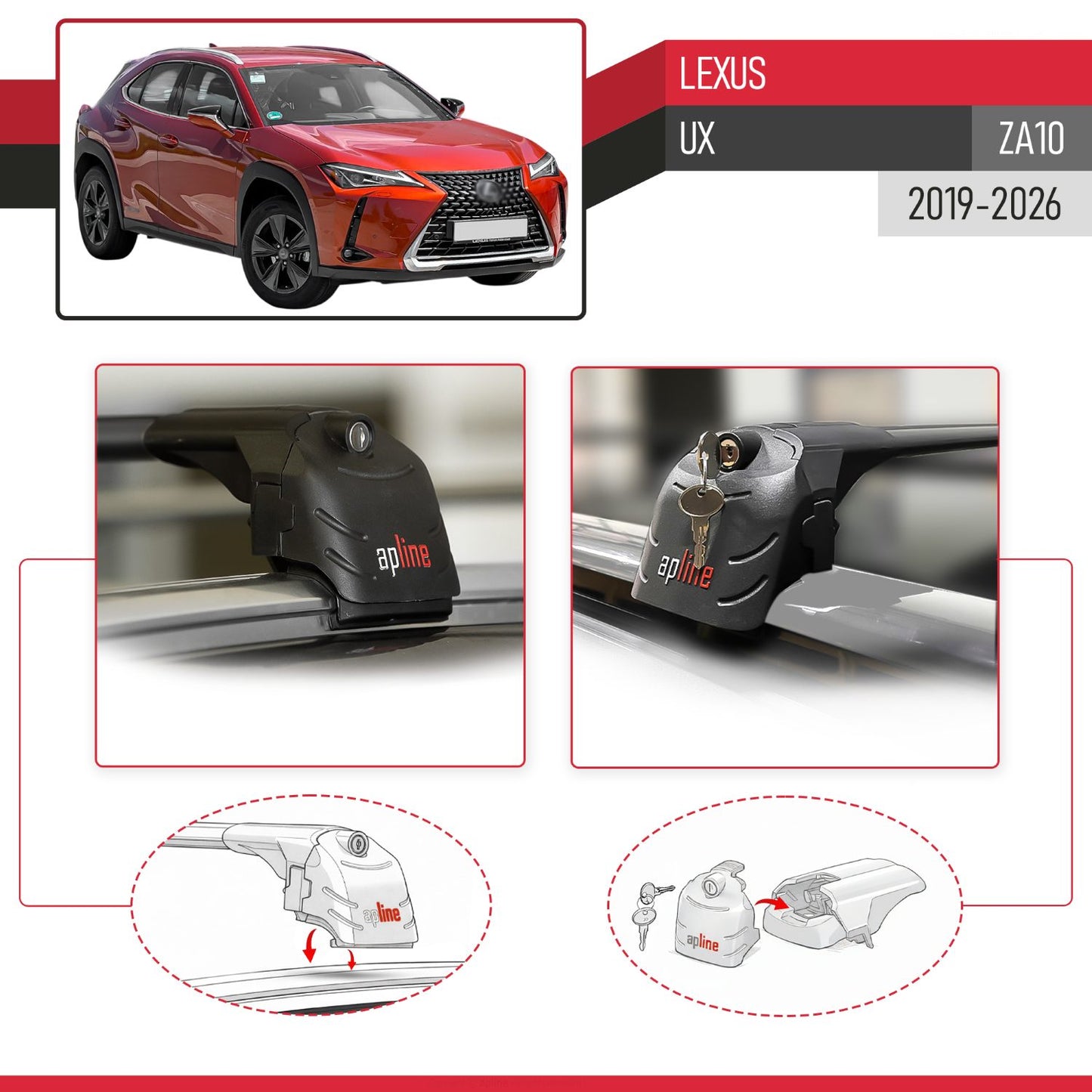 Compatible con Lexus UX (ZA10) 2019-2025 ACE-2 Barras de Techo Auto Portaequipajes Barras Transversales Negro Aluminio 2 Barras