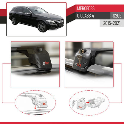 Compatible con Mercedes Clase C 4 (S205) 2015-2021 ACE-2 Barras de Techo Auto Portaequipajes Barras Transversales Negro Aluminio 2 Barras
