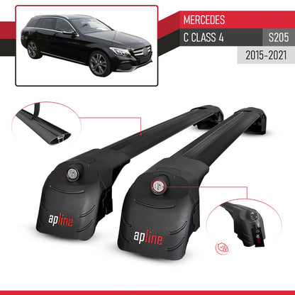 Compatible con Mercedes Clase C 4 (S205) 2015-2021 ACE-2 Barras de Techo Auto Portaequipajes Barras Transversales Negro Aluminio 2 Barras