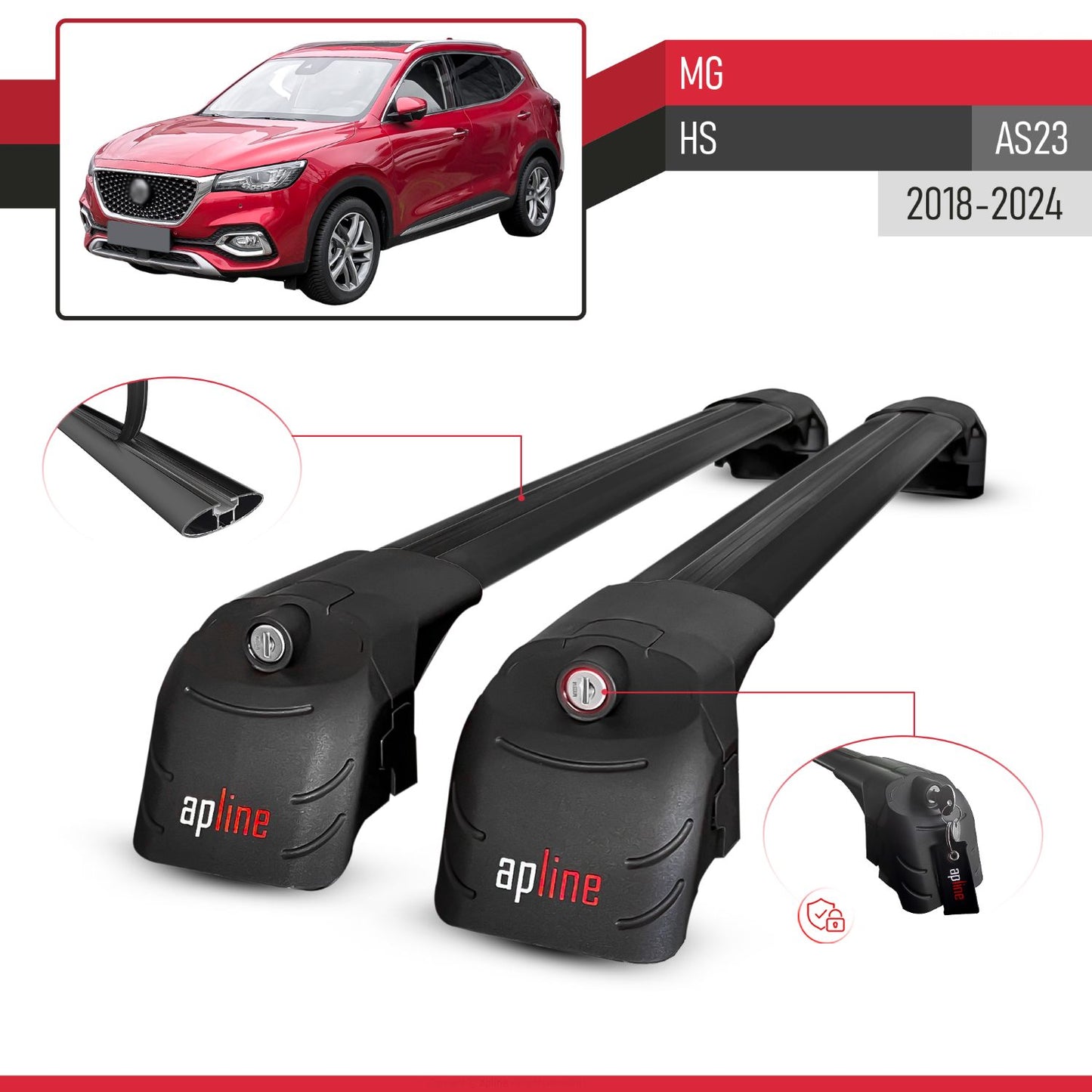 Compatible con MG HS (AS23) 2018-2024 ACE-2 Barras de Techo Auto Portaequipajes Barras Transversales Negro Aluminio 2 Barras