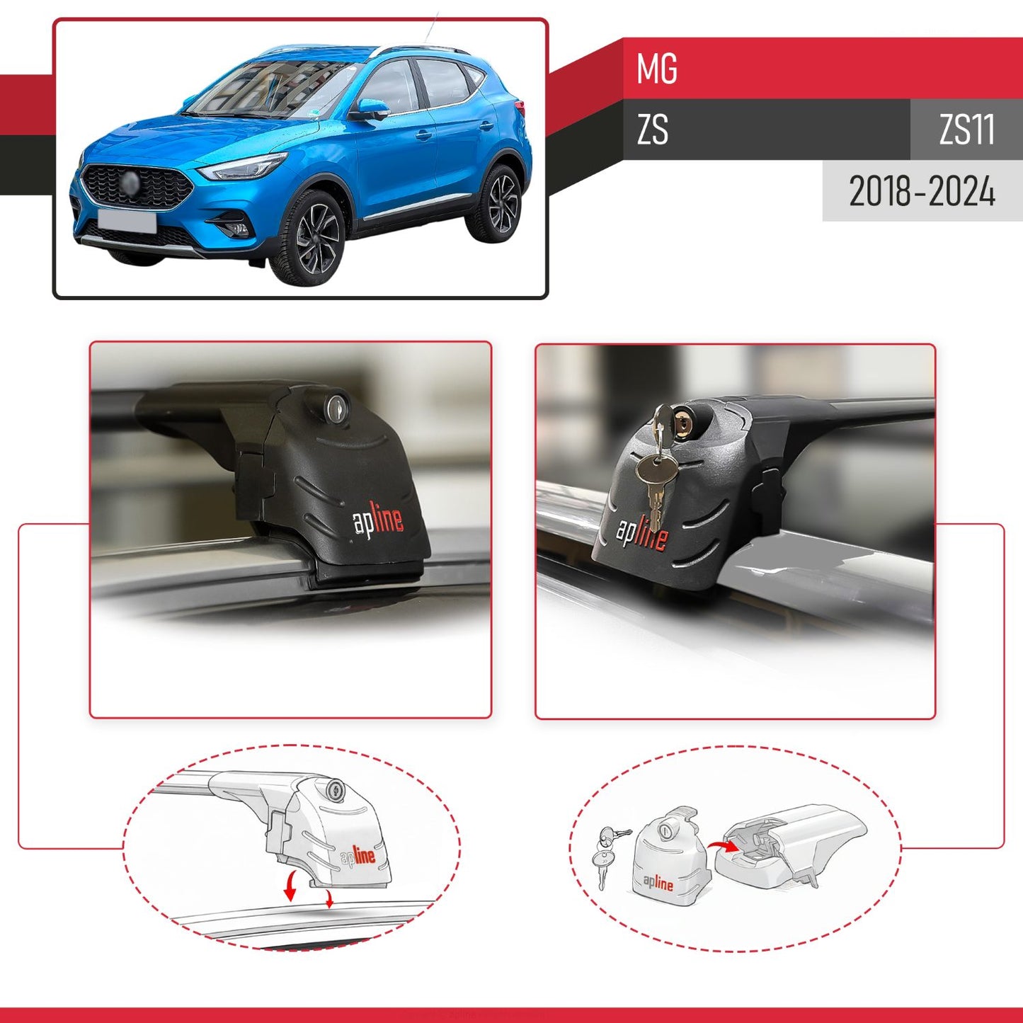 Compatible con MG ZS 2018-2024 ACE-2 Barras de Techo Auto Portaequipajes Barras Transversales Negro Aluminio 2 Barras