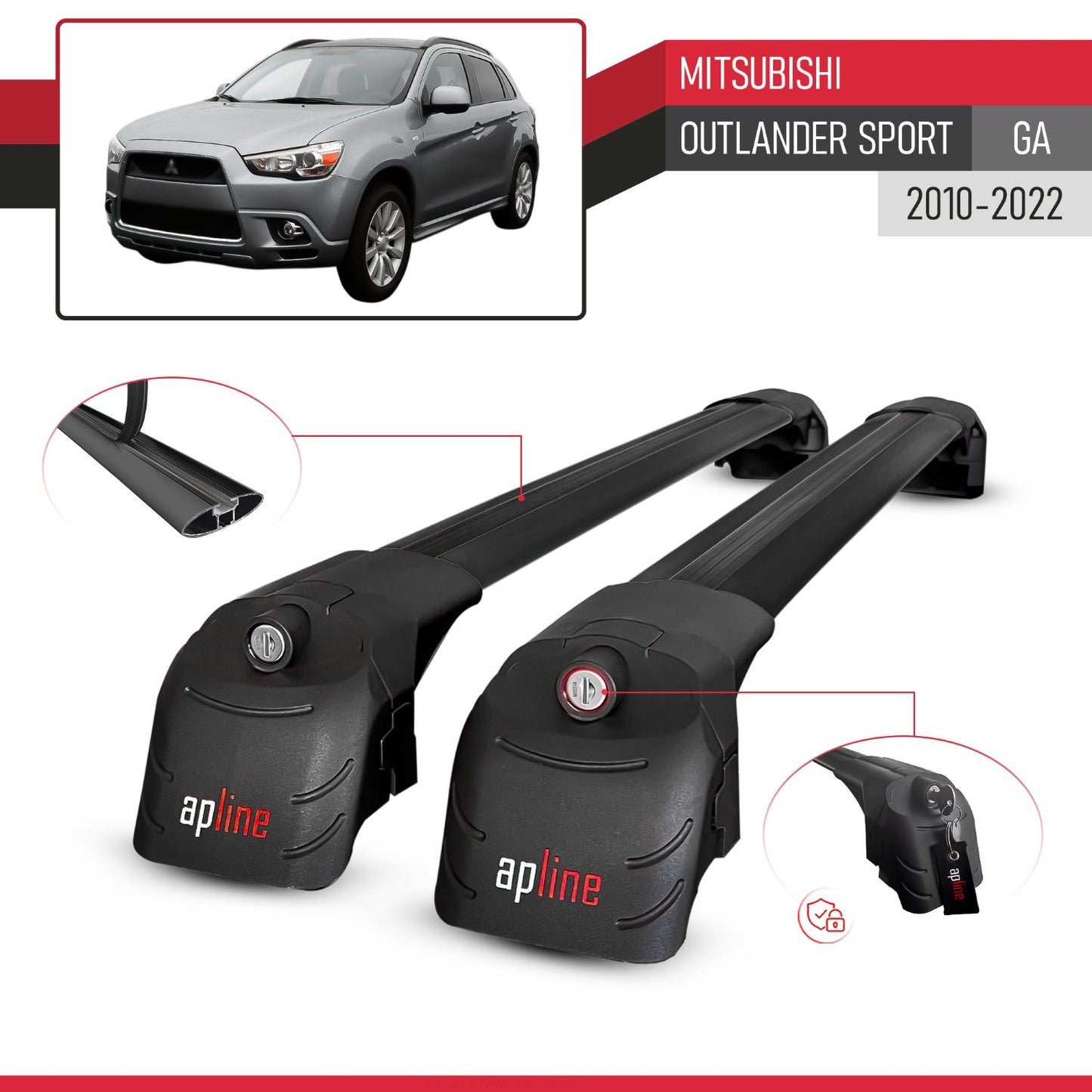 Compatible con Mitsubishi Outlander Sport (GA) 2010-2022 ACE-2 Barras de Techo Auto Portaequipajes Barras Transversales Negro Aluminio 2 Barras