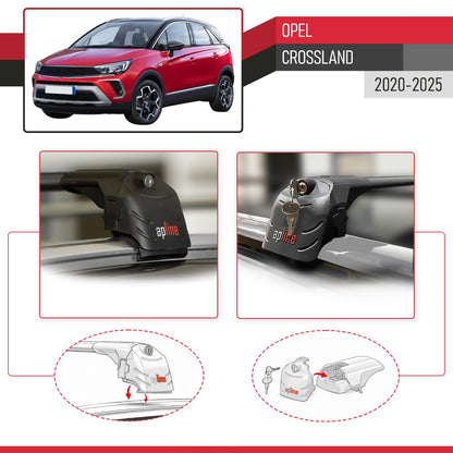 Compatible con Opel Crossland 2020-2024 ACE-2 Barras de Techo Auto Portaequipajes Barras Transversales Negro Aluminio 2 Barras