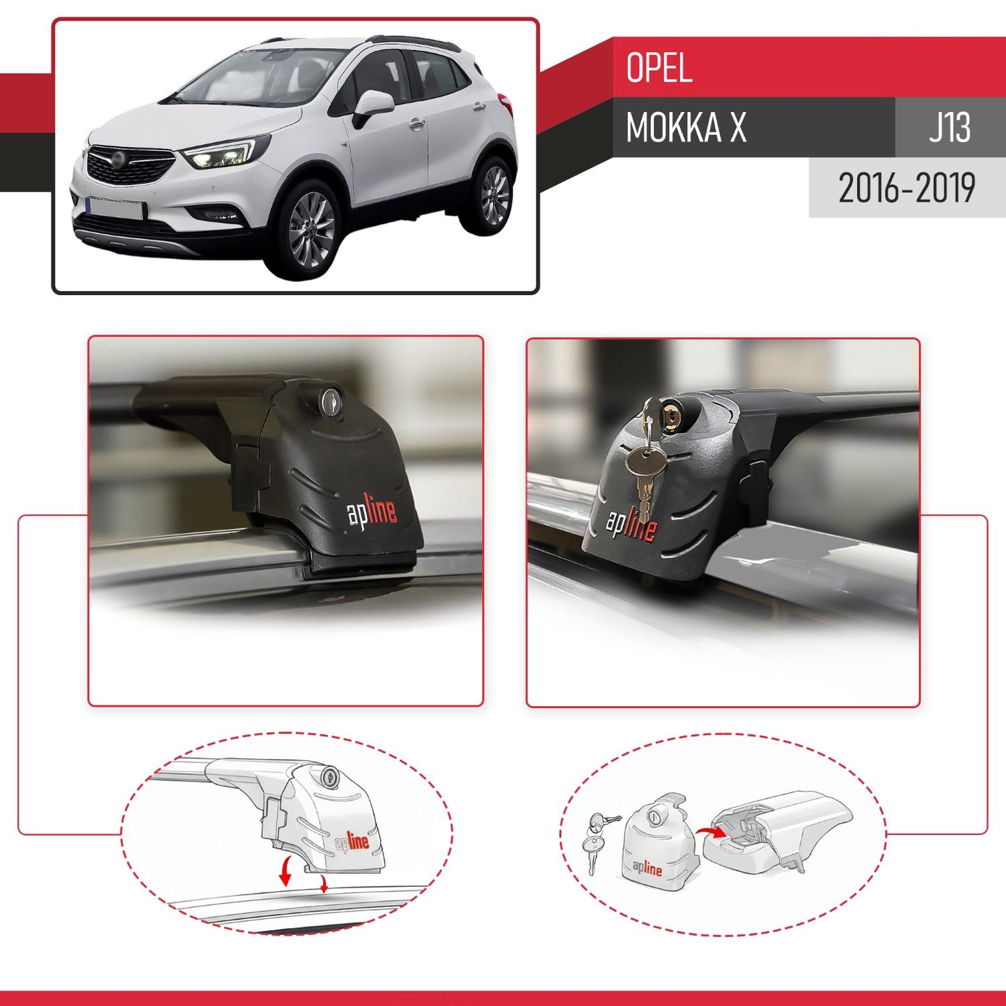 Compatible con Opel Mokka X (J13) 2016-2019 ACE-2 Barras de Techo Auto Portaequipajes Barras Transversales Negro Aluminio 2 Barras