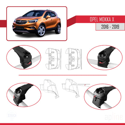 Compatible avec Opel Mokka X (J13) 2016-2019 ACE-2 Barres de Toit Railing Porte-Bagages de Voiture Noir Aluminium 2 Barres