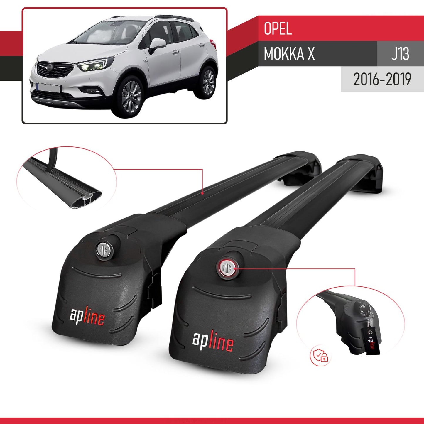 Compatible con Opel Mokka X (J13) 2016-2019 ACE-2 Barras de Techo Auto Portaequipajes Barras Transversales Negro Aluminio 2 Barras