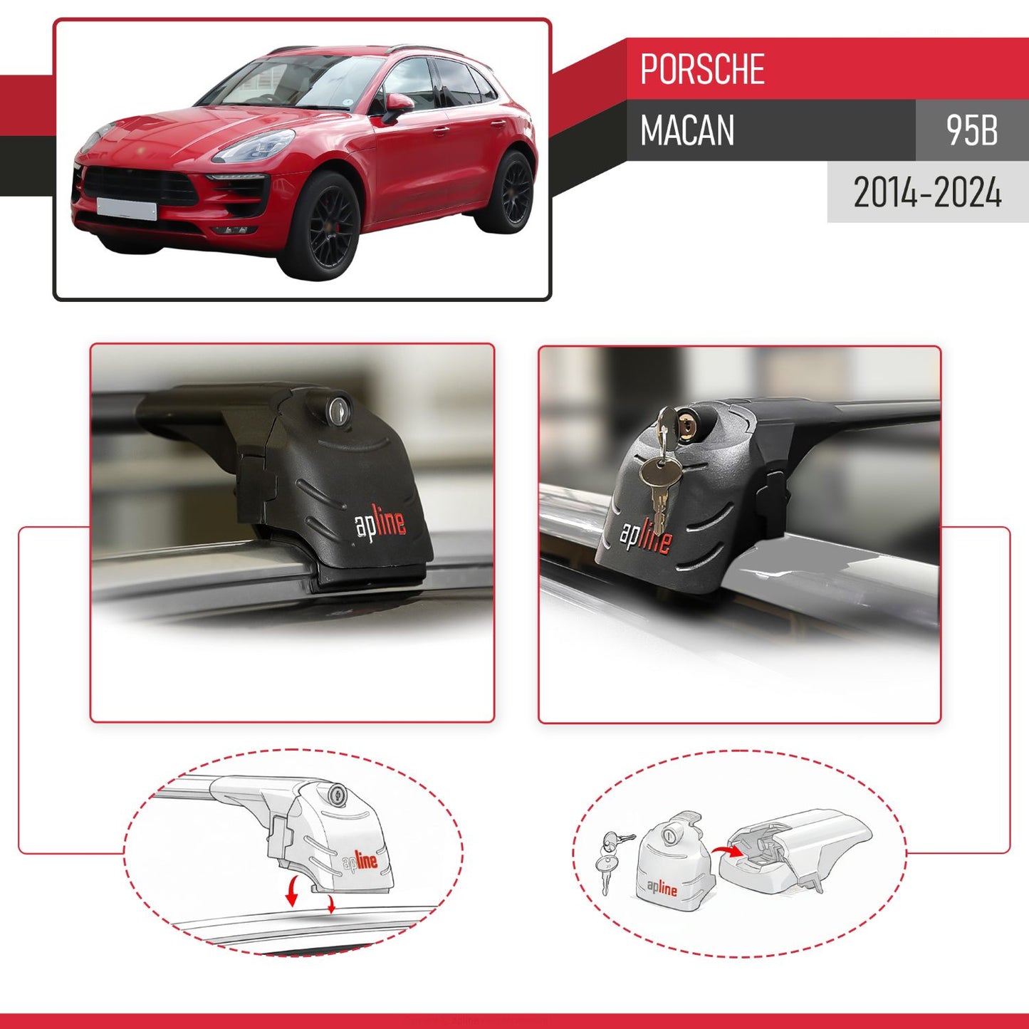 Compatible con Porsche Macan (95B) 2014-2024 ACE-2 Barras de Techo Auto Portaequipajes Barras Transversales Negro Aluminio 2 Barras