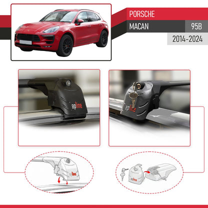 Compatible con Porsche Macan (95B) 2014-2024 ACE-2 Barras de Techo Auto Portaequipajes Barras Transversales Negro Aluminio 2 Barras