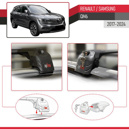 Compatible con Renault Samsung QM6 2017-2024 ACE-2 Barras de Techo Auto Portaequipajes Barras Transversales Negro Aluminio 2 Barras