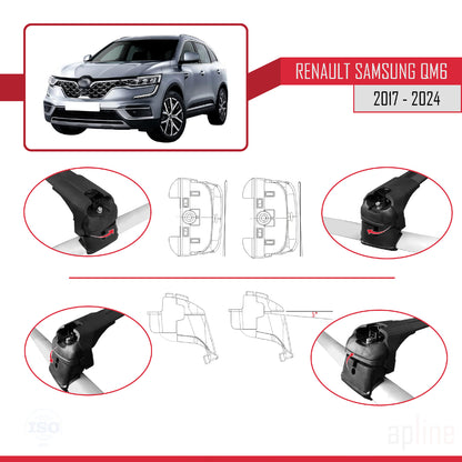 Compatible avec Renault Samsung QM6 2017-2024 ACE-2 Barres de Toit Railing Porte-Bagages de Voiture Noir Aluminium 2 Barres