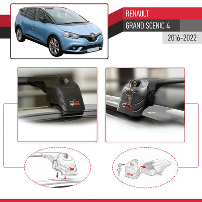 Compatible con Renault Grand Scenic 4 2017-2022 ACE-2 Barras de Techo Auto Portaequipajes Barras Transversales Negro Aluminio 2 Barras