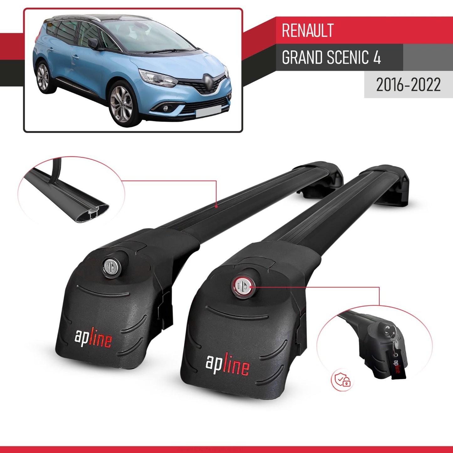 Compatible con Renault Grand Scenic 4 2017-2022 ACE-2 Barras de Techo Auto Portaequipajes Barras Transversales Negro Aluminio 2 Barras