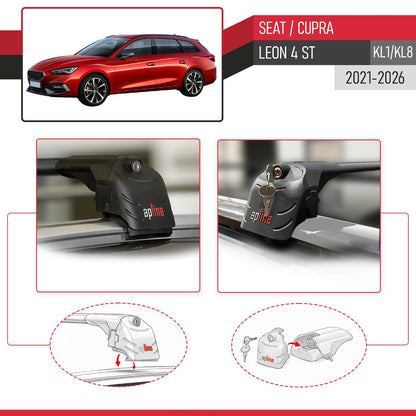 Compatible con Seat/Cupra Leon 4 ST 2021-2025 ACE-2 Barras de Techo Auto Portaequipajes Barras Transversales Negro Aluminio 2 Barras