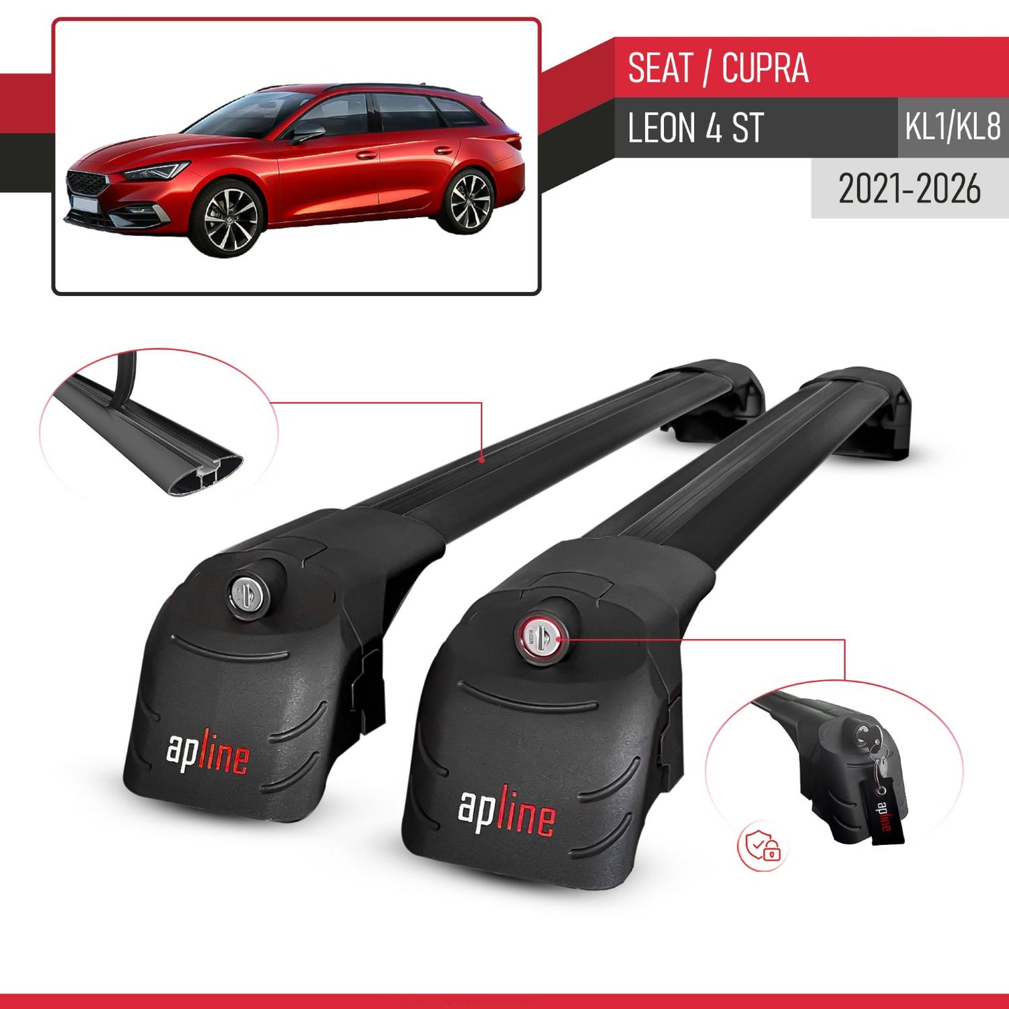 Compatible con Seat/Cupra Leon 4 ST 2021-2025 ACE-2 Barras de Techo Auto Portaequipajes Barras Transversales Negro Aluminio 2 Barras