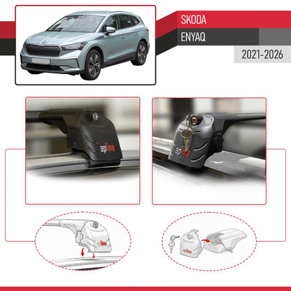 Compatible con Skoda Enyaq 2021-2025 ACE-2 Barras de Techo Auto Portaequipajes Barras Transversales Negro Aluminio 2 Barras