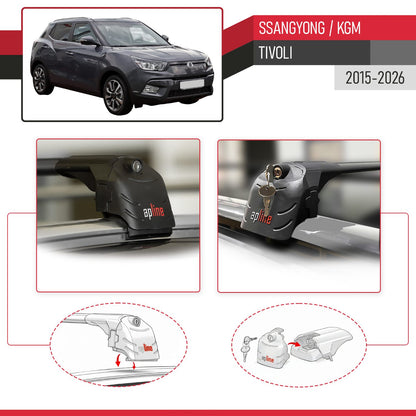 Compatible con Ssangyong Tivoli 2015-2025 ACE-2 Barras de Techo Auto Portaequipajes Barras Transversales Negro Aluminio 2 Barras