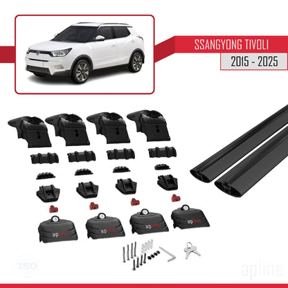 Compatible avec Ssangyong Tivoli 2015-2025 ACE-2 Barres de Toit Railing Porte-Bagages de Voiture Noir Aluminium 2 Barres