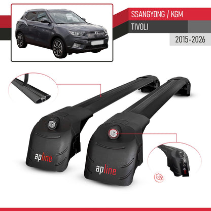 Compatible con Ssangyong Tivoli 2015-2025 ACE-2 Barras de Techo Auto Portaequipajes Barras Transversales Negro Aluminio 2 Barras