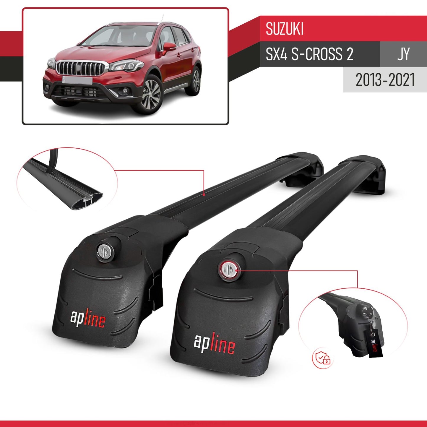 Compatible con Suzuki SX4 S-Cross 3 (JYB) 2013-2021 ACE-2 Barras de Techo Auto Portaequipajes Barras Transversales Negro Aluminio 2 Barras