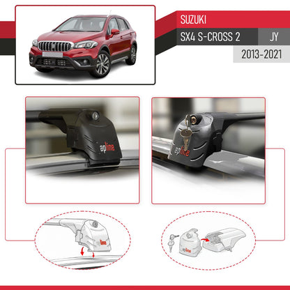 Compatible con Suzuki SX4 S-Cross 3 (JYB) 2013-2021 ACE-2 Barras de Techo Auto Portaequipajes Barras Transversales Negro Aluminio 2 Barras