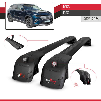 Compatible con Togg T10X 2023-2025 ACE-2 Barras de Techo Auto Portaequipajes Barras Transversales Negro Aluminio 2 Barras