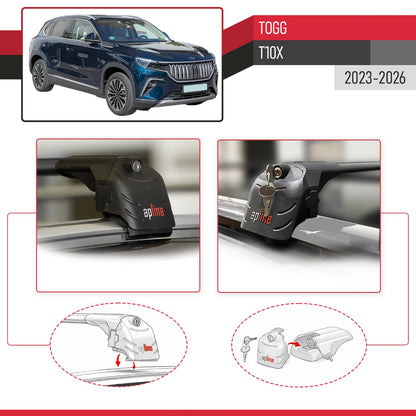 Compatible con Togg T10X 2023-2025 ACE-2 Barras de Techo Auto Portaequipajes Barras Transversales Negro Aluminio 2 Barras
