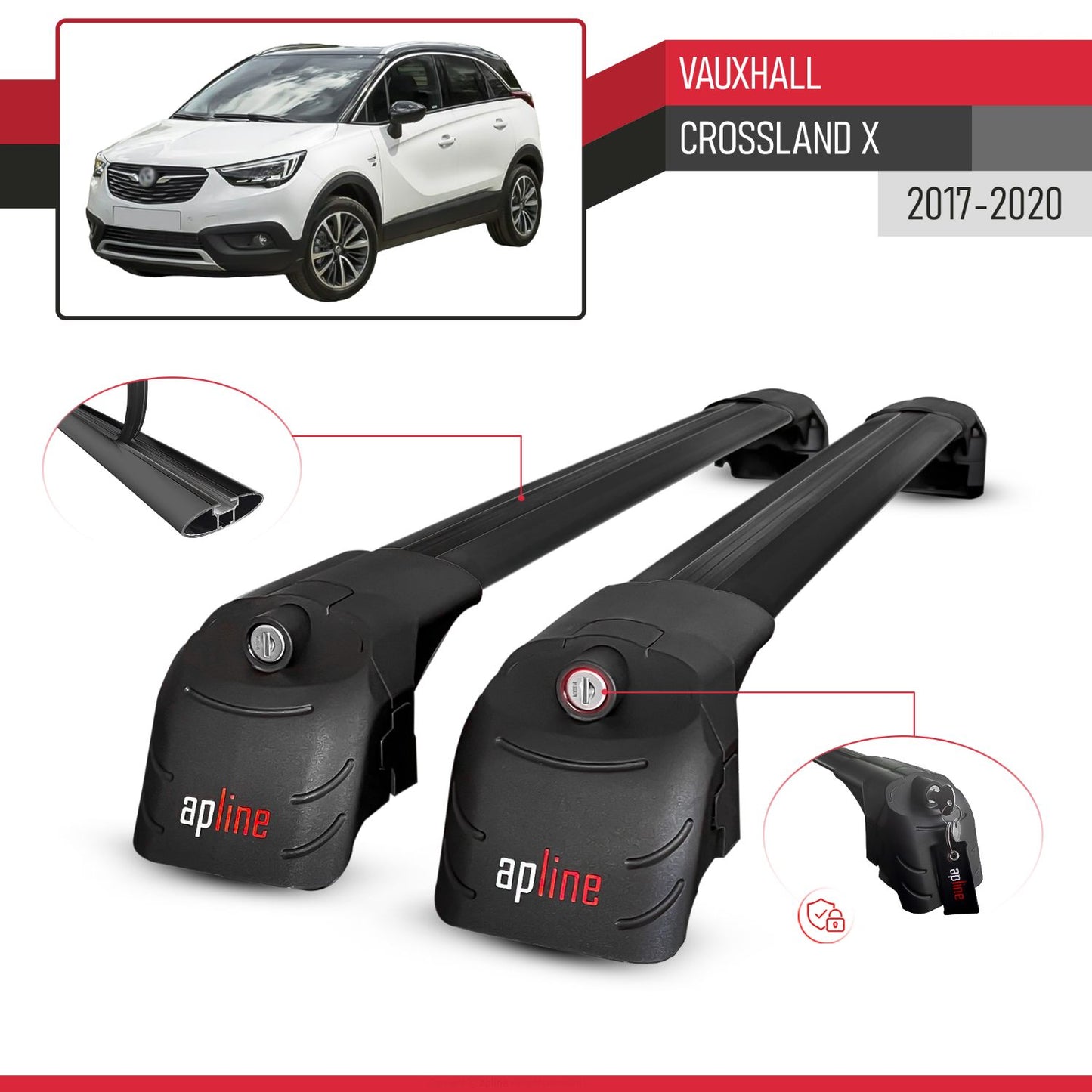 Compatible con Vauxhall Crossland X 2017-2020 ACE-2 Barras de Techo Auto Portaequipajes Barras Transversales Negro Aluminio 2 Barras