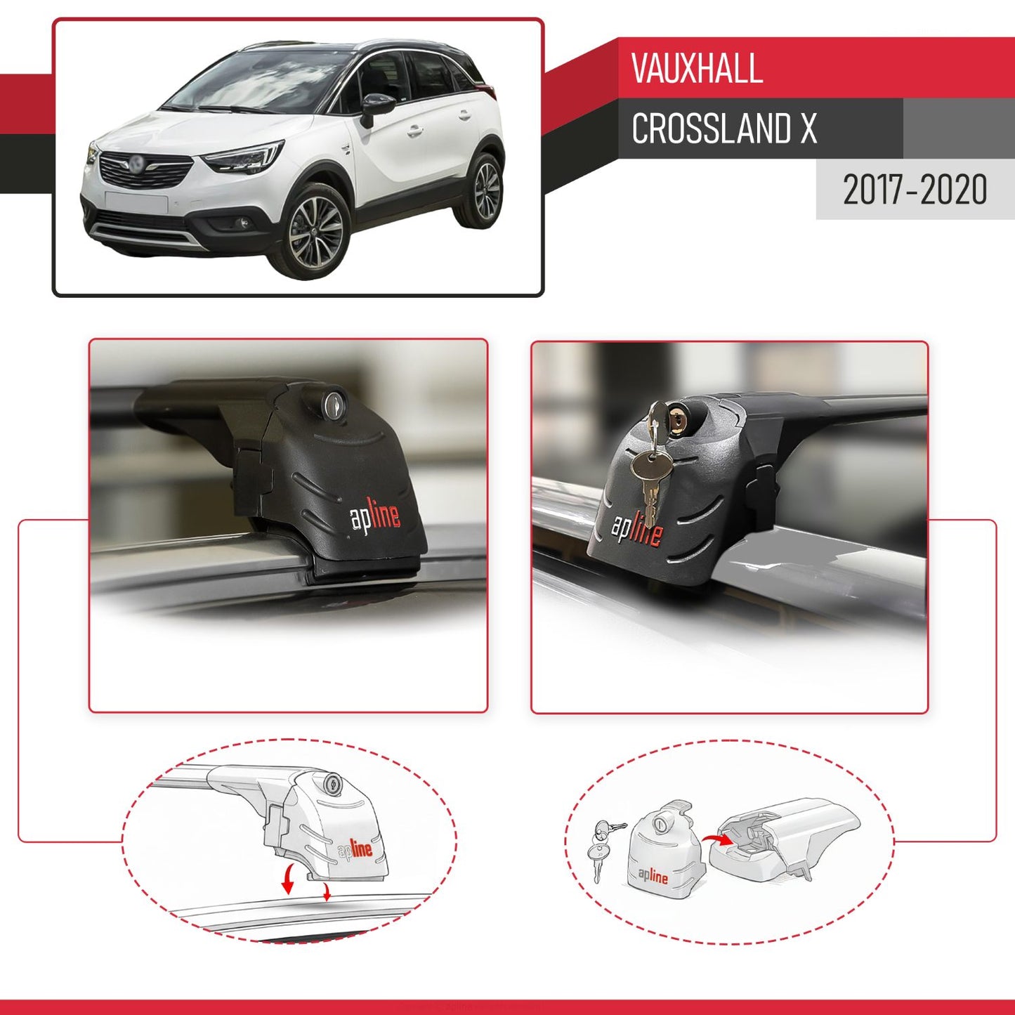 Compatible con Vauxhall Crossland X 2017-2020 ACE-2 Barras de Techo Auto Portaequipajes Barras Transversales Negro Aluminio 2 Barras