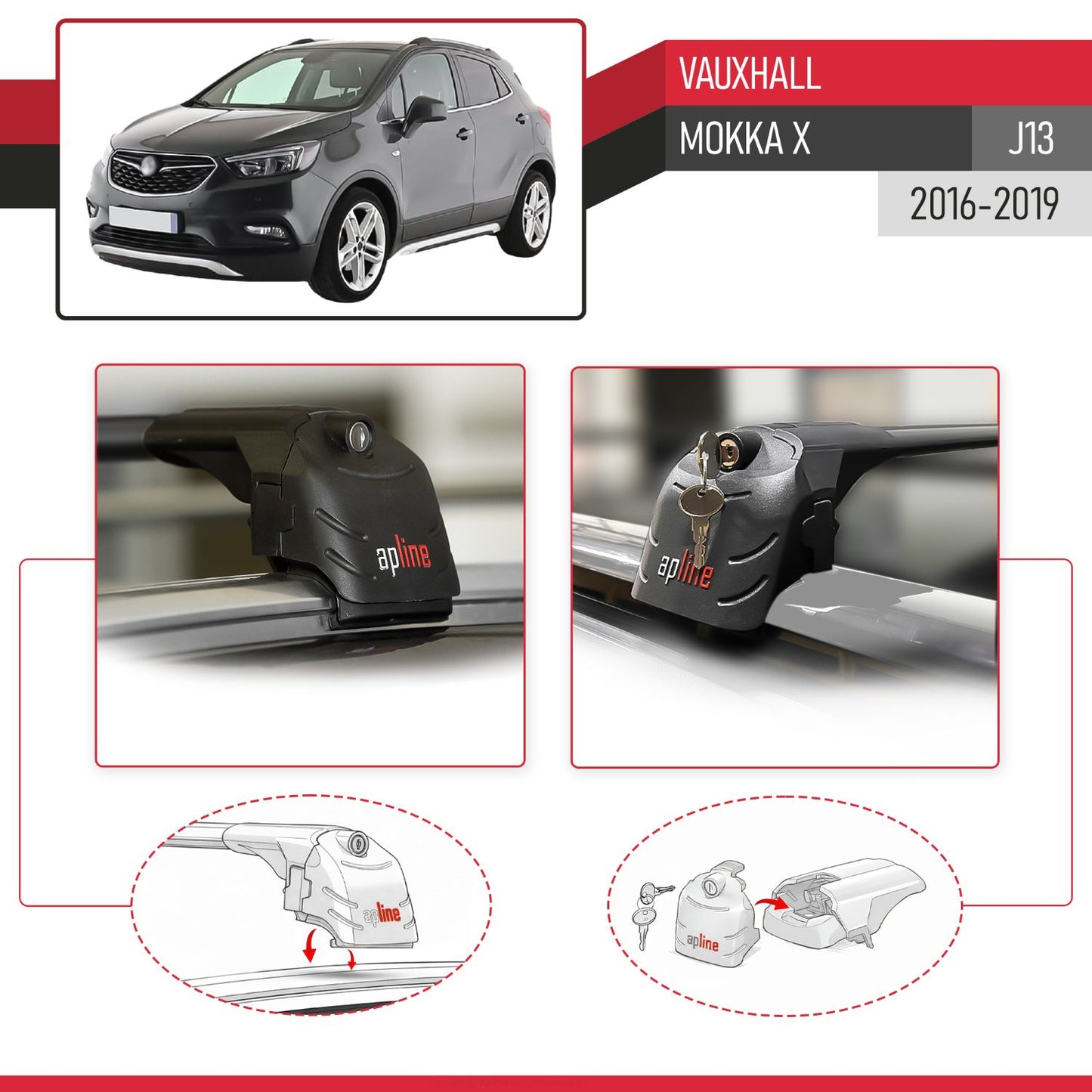 Compatible con Vauxhall Mokka X (J13) 2016-2019 ACE-2 Barras de Techo Auto Portaequipajes Barras Transversales Negro Aluminio 2 Barras