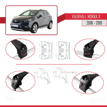 Compatible avec Vauxhall Mokka X (J13) 2016-2019 ACE-2 Barres de Toit Railing Porte-Bagages de Voiture Noir Aluminium 2 Barres