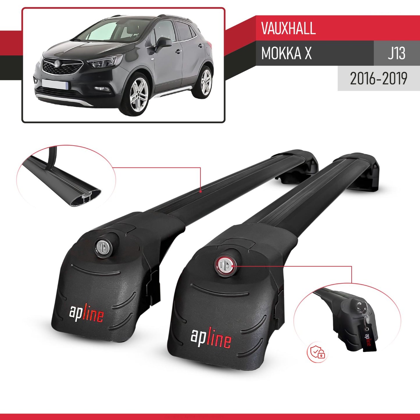 Compatible con Vauxhall Mokka X (J13) 2016-2019 ACE-2 Barras de Techo Auto Portaequipajes Barras Transversales Negro Aluminio 2 Barras
