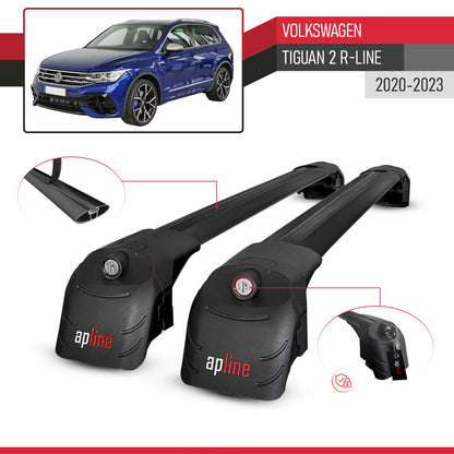 Compatible con Volkswagen Tiguan 2 R-Line 2020-2023 ACE-2 Barras de Techo Auto Portaequipajes Barras Transversales Negro Aluminio 2 Barras