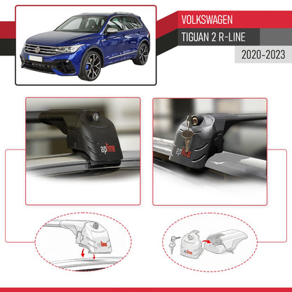 Compatible con Volkswagen Tiguan 2 R-Line 2020-2023 ACE-2 Barras de Techo Auto Portaequipajes Barras Transversales Negro Aluminio 2 Barras