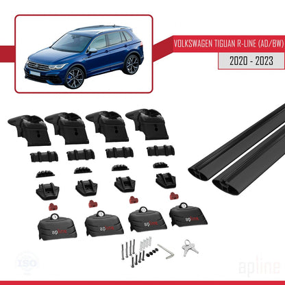 Compatible avec Volkswagen Tiguan 2 R-Line  2020-2023 ACE-2 Barres de Toit Railing Porte-Bagages de Voiture Noir Aluminium 2 Barres
