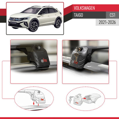 Compatible con Volkswagen Taigo (CS1) 2021-2025 ACE-2 Barras de Techo Auto Portaequipajes Barras Transversales Negro Aluminio 2 Barras