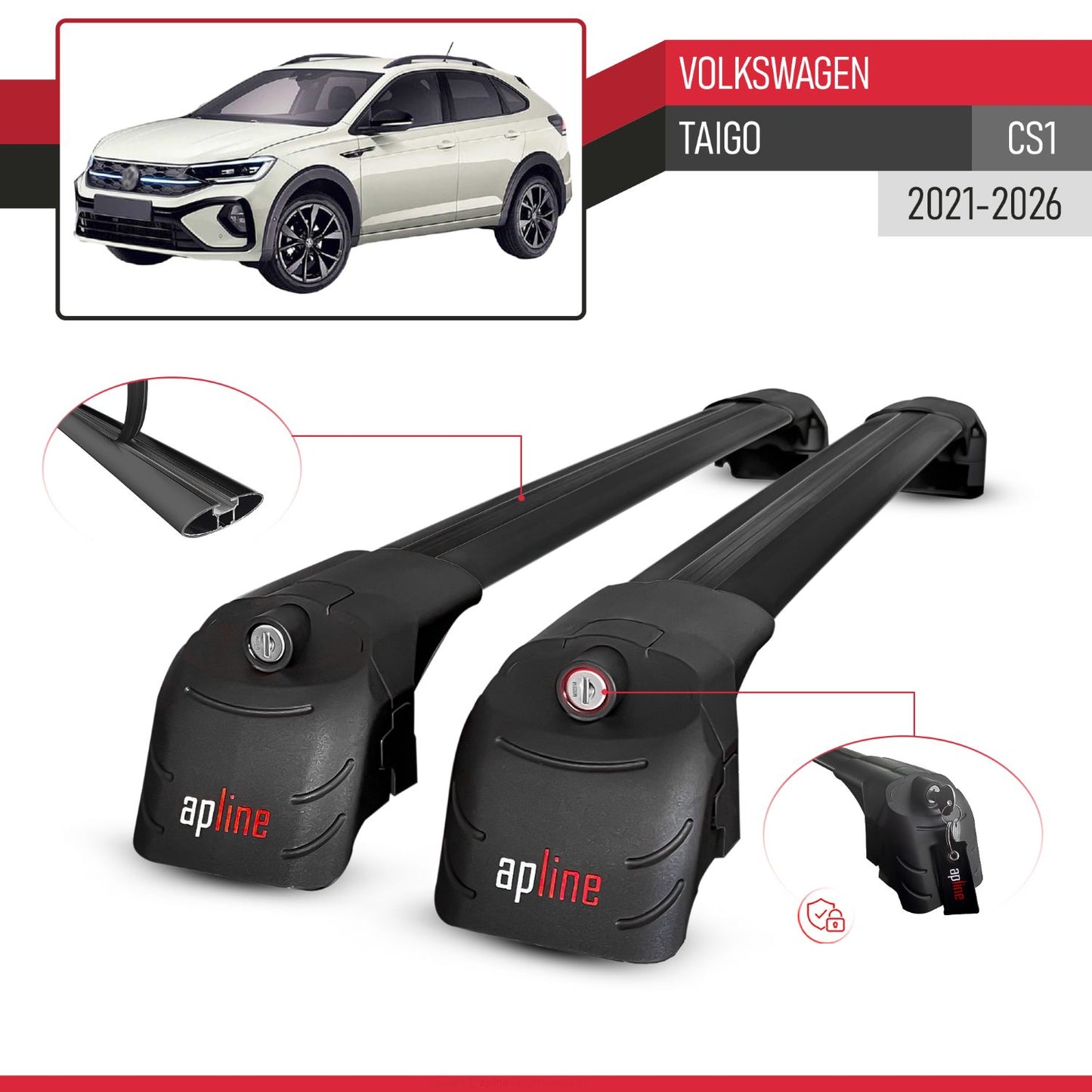 Compatible con Volkswagen Taigo (CS1) 2021-2025 ACE-2 Barras de Techo Auto Portaequipajes Barras Transversales Negro Aluminio 2 Barras