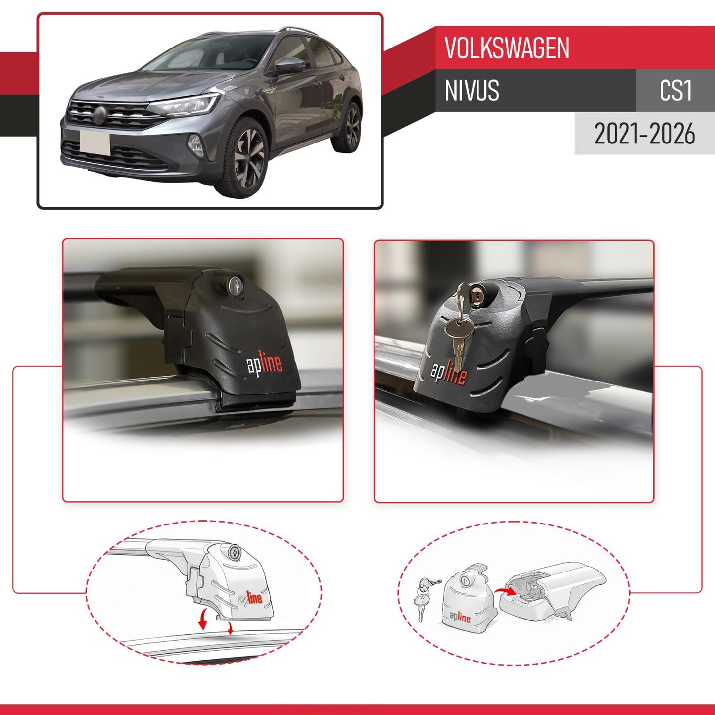 Compatible con Volkswagen Nivus (CS1) 2021-2025 ACE-2 Barras de Techo Auto Portaequipajes Barras Transversales Negro Aluminio 2 Barras