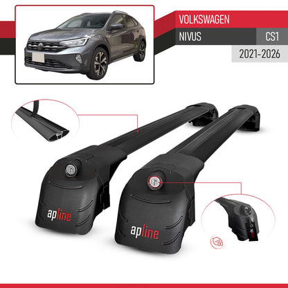 Compatible con Volkswagen Nivus (CS1) 2021-2025 ACE-2 Barras de Techo Auto Portaequipajes Barras Transversales Negro Aluminio 2 Barras