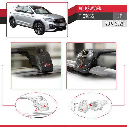 Compatible con Volkswagen T-Cross (C11) 2019-2025 ACE-2 Barras de Techo Auto Portaequipajes Barras Transversales Negro Aluminio 2 Barras