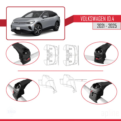 Compatible avec Volkswagen ID.4 2020-2025 ACE-2 Barres de Toit Railing Porte-Bagages de Voiture Noir Aluminium 2 Barres